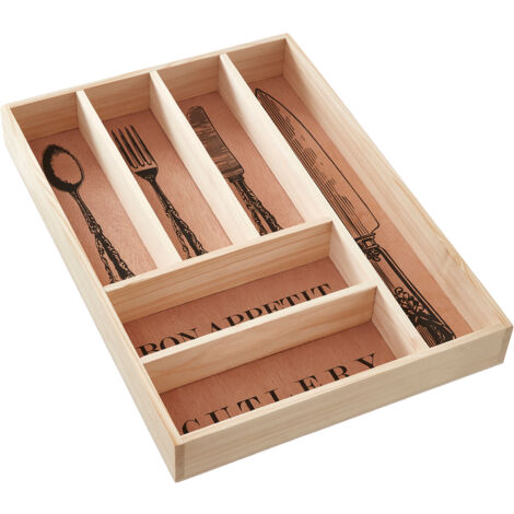 Interiors by Premier Natural Charm Wooden Vintage Design Cutlery Tray, Vintage Design Holder, Organized Kitchen Utensil Holder