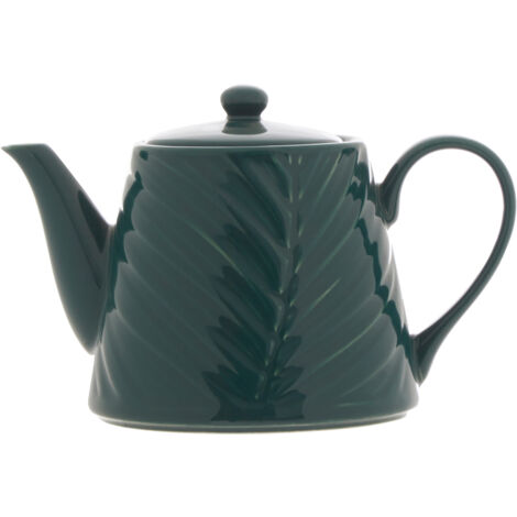 Interiors By Premier Botanical Pattern Ceramic Teapot,Dark Green Teapot With Embossed Detailing,Tea Pot For Herbal Blends