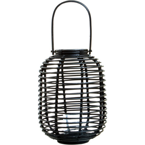 Interiors by Premier Sustainable Small Black Natural Rattan Lantern, Rounded Modern Black Candle Lantern, Versatile Lantern (1/5)