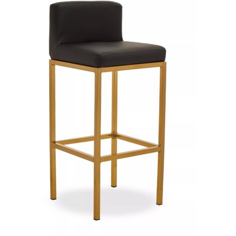 Interiors by Premier Black PU and Gold Finish Bar Chair, Glam Touch Indoor Metal Bar Stool, Footrest Bar Chair (1/5)