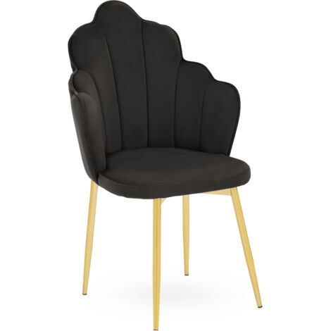 Interiors by Premier Black Velvet Dining Chair, Durable & Adjustable Velvet Office Chair, Backrest Accent Chair with Gold Legs (1/5)
