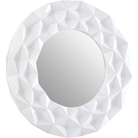 White high gloss 3D design wall mirror – Round shape 103cm – Easy to clean – Durable polyurethane – Fully assembled for immediate use – Premier Housewares (1/5)