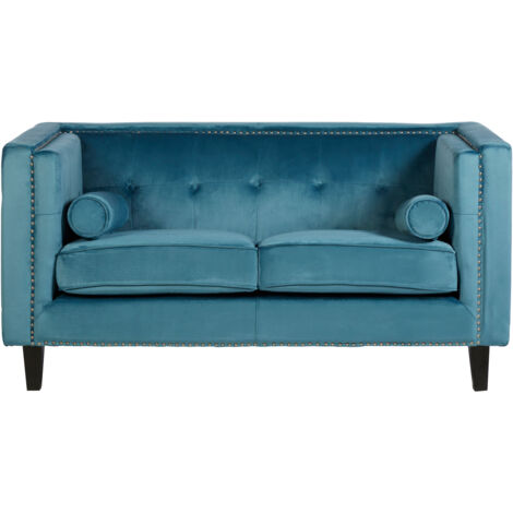 Premier Housewares Felisa 2 Seat Blue Velvet Sofa (1/5)