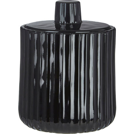 Premier Housewares Black Glass Storage Jar With Lid and Knob Glass Jar With Ridged Design Glass Jar For Daily Kitchen Use Tea And Coffee 9 x 12 x 9