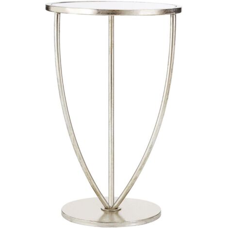 Marcia silver finish side table – Round mirrored tabletop – Bowed metal legs – Accent piece for living room – Premier Housewares (1/5)