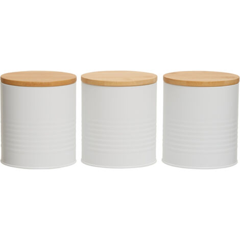 Interiors By Premier Durable Set Of Three White Cannisters, Stylish Design Kitchen Cannisters, Secured Storage Cannister Set (1/5)