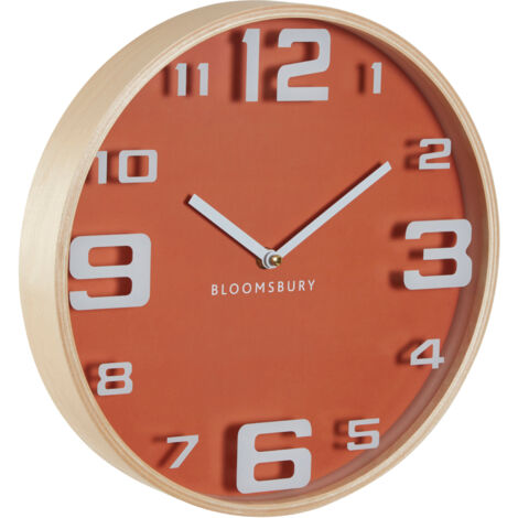 Interiors by Premier Sleek Orange Wood Large Numbers Wall Clock, Modern ...