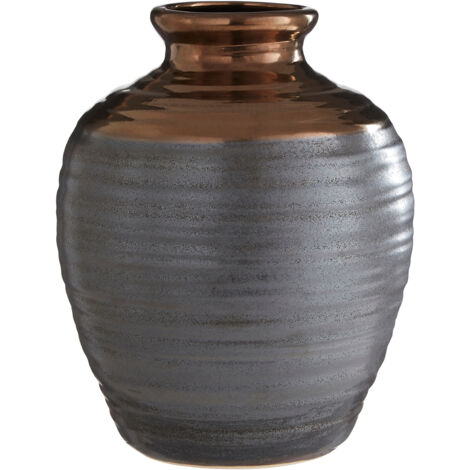 Large barrel vase – Handcrafted ceramic with coppershaded surface – Rustic appeal with geometric lines – Perfect for home decor – Premier Housewares (1/5)