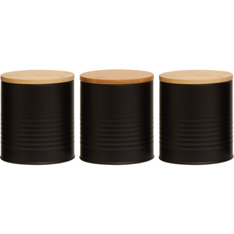 Interiors By Premier Stylish Set Of Three Black Cannisters, Durable Design Kitchen Cannisters, Secured Storage Cannister Set
