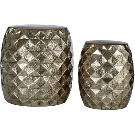 Premier Housewares Reza Gold Finish Drum Stools (1/3)