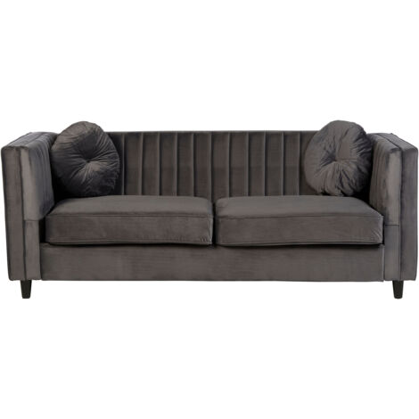 Premier Housewares Farah 3 Seat Grey Velvet Sofa (1/5)