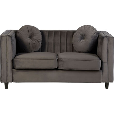 Premier Housewares Farah 2 Seat Grey Velvet Sofa (1/5)