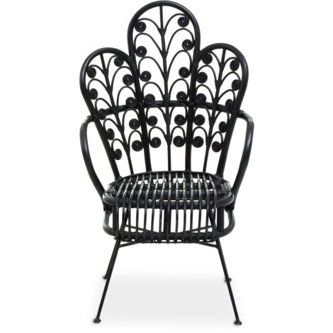 Black natural rattan scalloped back chair – High back lounge chair for indoor and outdoor use – Ergonomic comfort – Easy to clean – Premier Housewares (1/5)
