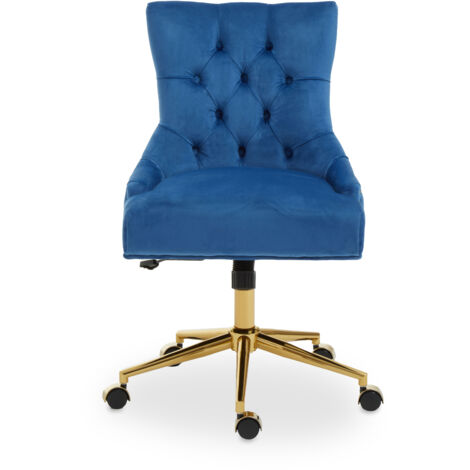 Interiors by Premier Luxury Blue Velvet Home Office Chair, Comfortable Blue Office Desk Chair with Gold Base, Modern Chair (1/5)