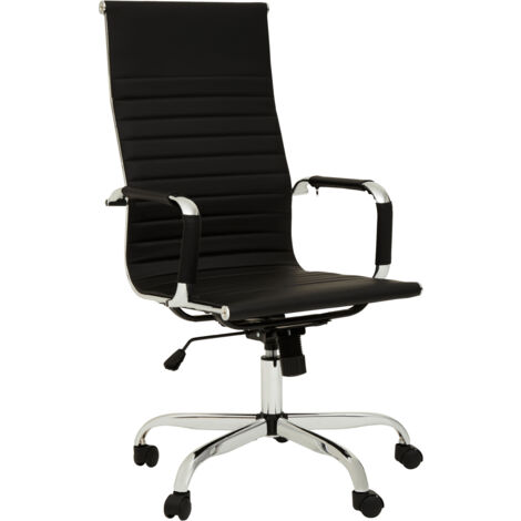 High back black office chair – Bonded leather upholstery – Chrome base – Ergonomic design for comfort – Ideal for modern office setups – Premier Housewares (1/5)