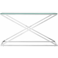 Premier Housewares Clear Glass Console Table Long Console Table Criss Cross Legs Narrow Console Tables For Hallway Metal Console Table w130xd40xh75