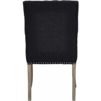 Premier Housewares Black Buttoned Dining Chair/ Antique Rubberwood Legs Chairs For Bedroom Black Linen Upholstery Rectangular Back Button Tufted Detail 62 x 97 x 56