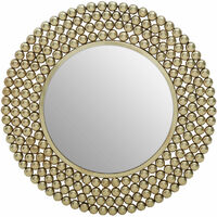Premier Housewares Extravagant Style Gold Finish Beaded Wall Mirror For Bedroom / Hallway / Living Room Luxurious and Fancy Antiquated Look 63 x 63 x 3