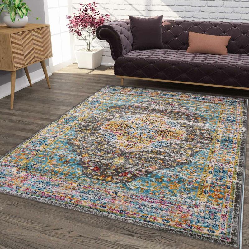 Wohnzimmer Teppich Kurzflor Orientalisch & Klassisch Style in versch.  Farben,Grau, 120x170 cm