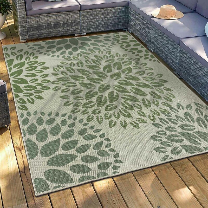 In- und Outdoor Flachgewebe Terrassen Design Blumen & Küche Teppich cm Grün,60x100 Balkon