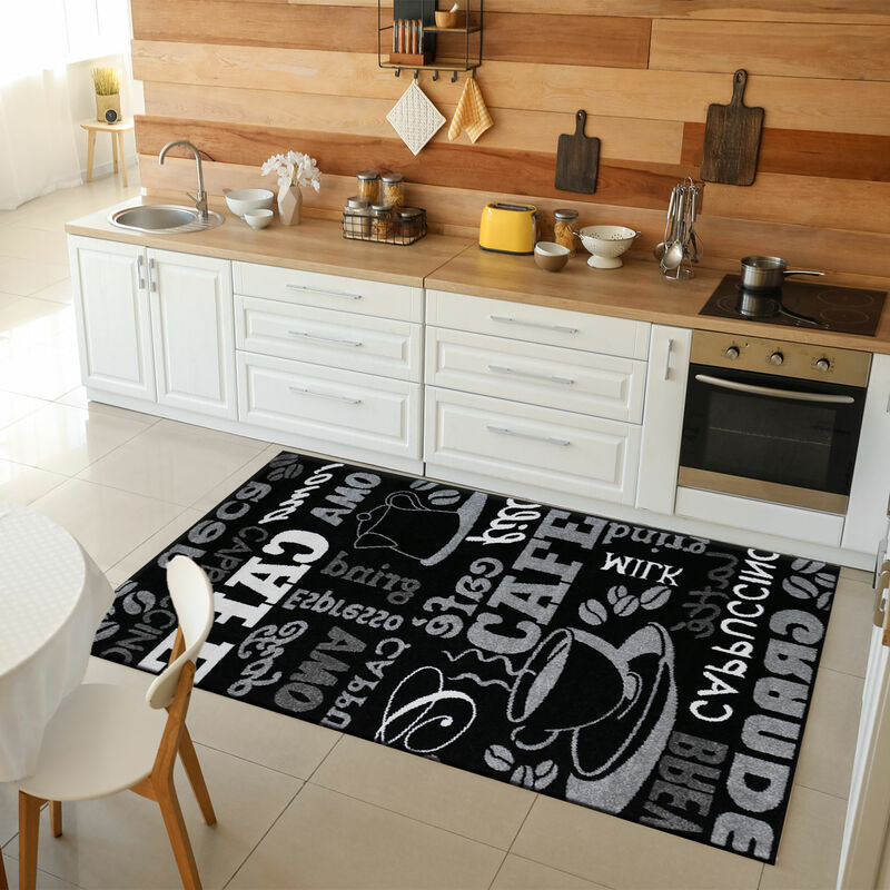 Küchenteppich Teppichläufer Coffee Design Küche,40x60 Kaffee cm für Muster oder Schwarz ideal die Modern Lounge in