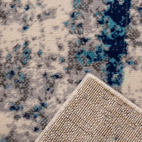 Teppich Abstrakt Vintage Look Wohnzimmer Kurzflor Teppich läufer Blau Grau,80x150 cm