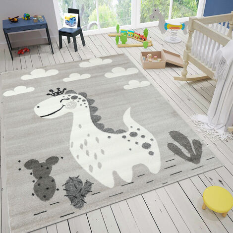 Kurzflor Kinderteppich Blau Dino Baby Saurier Design Kinderzimmer Teppich Weich 