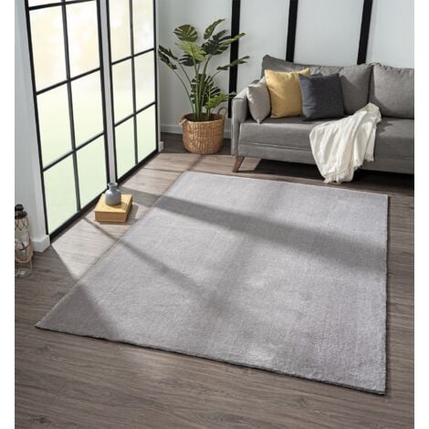 Waschbarer Teppich Schlafzimmer Wohnzimmer Kurzflor rutschfest flauschig  weich modern Einfarbig,Grau, 60x100 cm