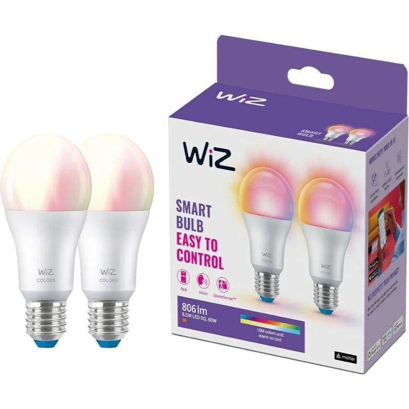 WiZ lot de 2 ampoules connectées Wi-Fi couleur,, 60W, culot E27