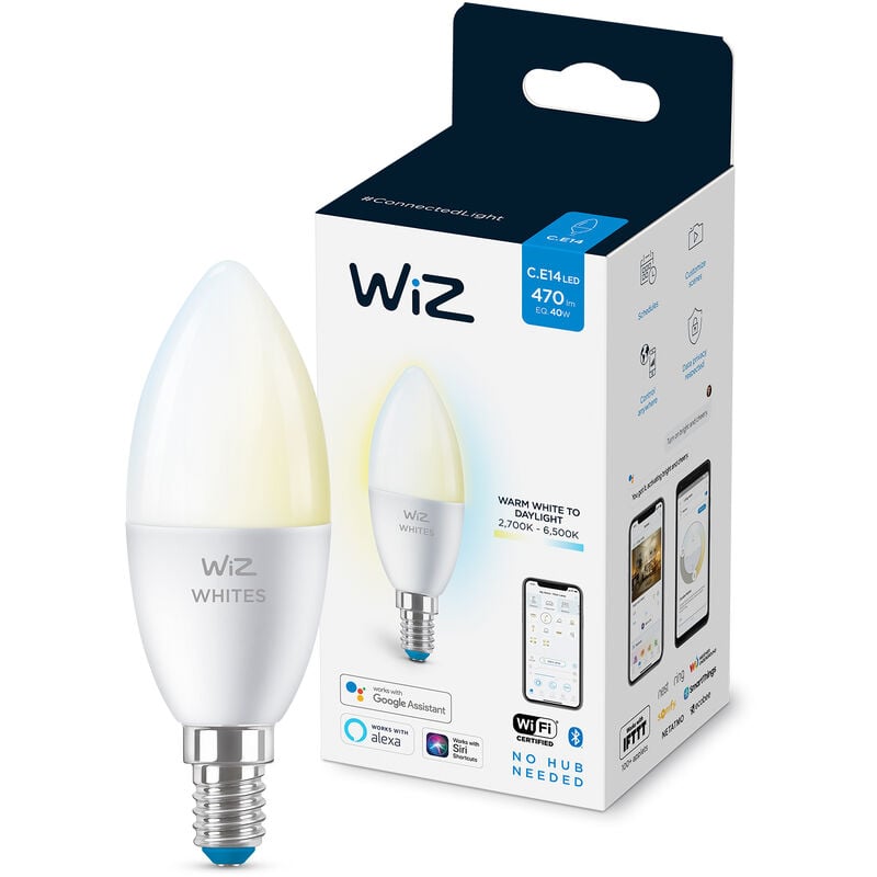 WiZ ampoule LED Connectée Wi-Fi E14 à intensité variable, Blanc Chaud,  équivalent 40W, 470 lumen, fonctionne avec Alexa, Google Assistant et Apple