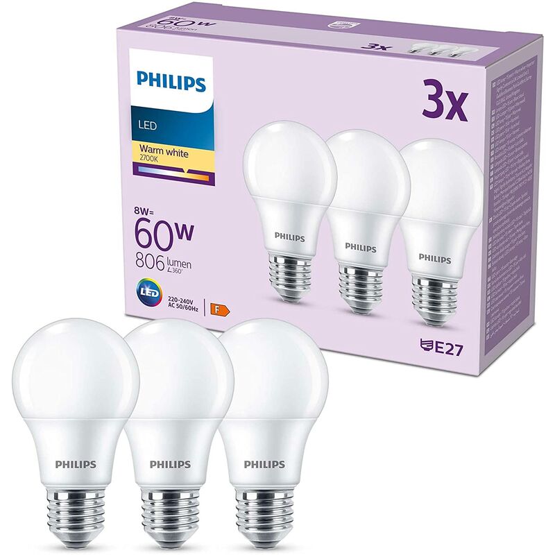 Philips pack de 3 ampoules LED E27, 100W, 4000K, blanc froid