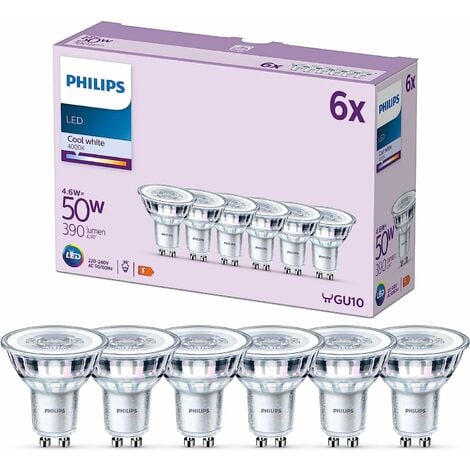 Philips, pack de 6 ampoules LED GU10, 50W, blanc froid non dimmable