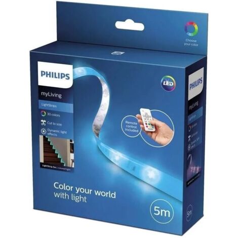 Ruban LED RGB 5m – Couleur personnalisable – Indice de protection IP20 – Alimentation 220-240V – Télécommande incluse – Signify