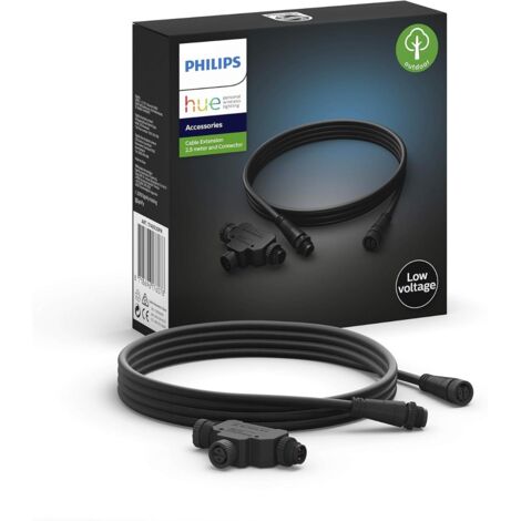 Philips Hue – Câble de raccordement 2,5m pour luminaires extérieurs – Compatible Zigbee 3.0 – Résistant aux intempéries – Raccord en T inclus - A562952 (1/10)