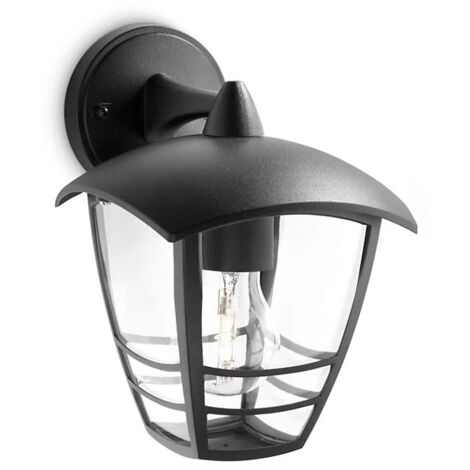 Ensemble d'Éclairage Extérieur Philips myGarden Creek – Applique Murale Noire IP44 + Ampoule LED Ultra-Efficace E27 4W (Équivalent 60W) (1/4)