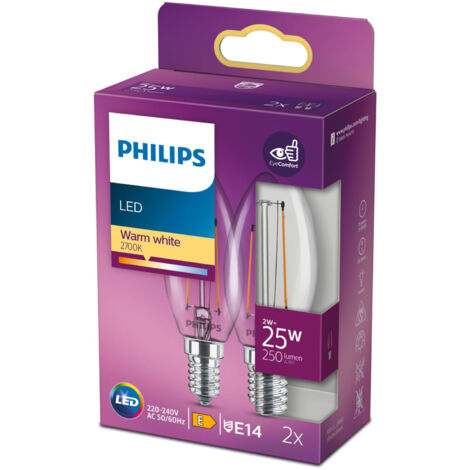 Philips LED Classic Tortiglione 2W (Eq. 25W) E14 – Vetro Trasparente – Luce Bianco Caldo 2700K, Non Dimmerabile