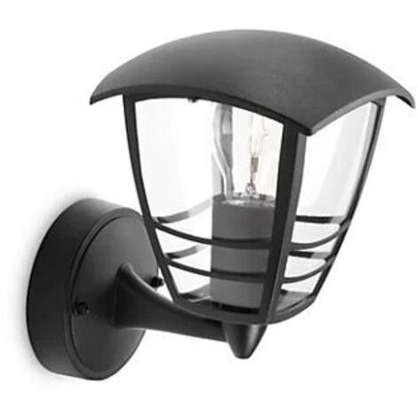 Ensemble d'éclairage extérieur Philips myGarden Creek : Applique murale noire IP44 + Ampoule LED ultra-efficace E27 4W (équivalent 60W)