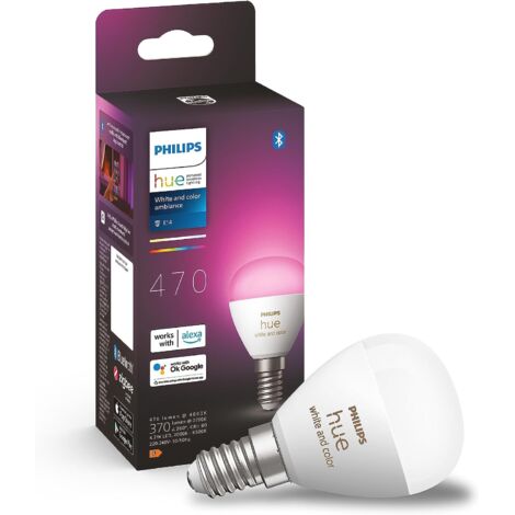 PHILIPS HUE WHITE AND COLOR AMBIANCE, AMPOULE LED CONNECTÉE SPHÉRIQUE COMPATIBLE BLUETOOTH, E14, FONCTIONNE AVEC ALEXA, GOOGLE A (1/5)