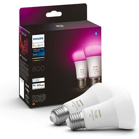 Philips Hue White & Color Ambiance Ampoules LED Connectées E27, équivalent  60W, 800 lumen, Compatible Bluetooth