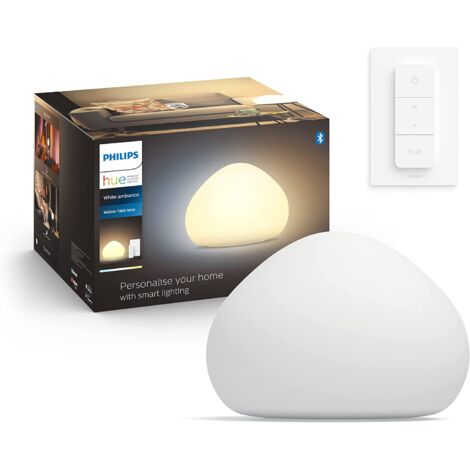 Philps White Ambiance WELLNER Lampe à poser 1x9.5W - Blanc (Télécommande incluse), compatible Bluetooth, fonctionne avec Alexa, Google Assistant et Apple Homekit