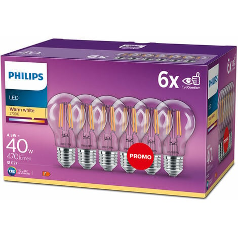 Philips Lighting pack de 3 ampoules LED E27, 60W, blanc chaud