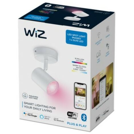 WiZ Spot Connecté Wi-Fi couleur IMAGEO 1x5W 2200-6500K, Blanc, fonctionne  avec Alexa, Google Assistant et Apple HomeKit