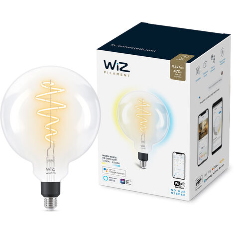 WiZ ampoule LED Connectée Wi-Fi Claire Globe Géant E27, Nuances de Blanc,  équivalent 40W, 470 lumen, fonctionne avec Alexa, Google Assistant et Apple  HomeKit