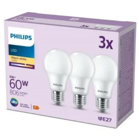 Philips pack de 3 ampoules LED E27, 100W, 4000K, blanc froid
