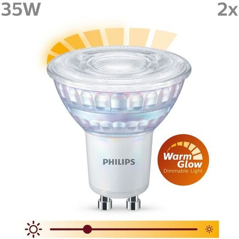 Philips ampoule LED Spot GU10 35W Blanc Chaud Compatible Variateur, Verre,  Lot de 2