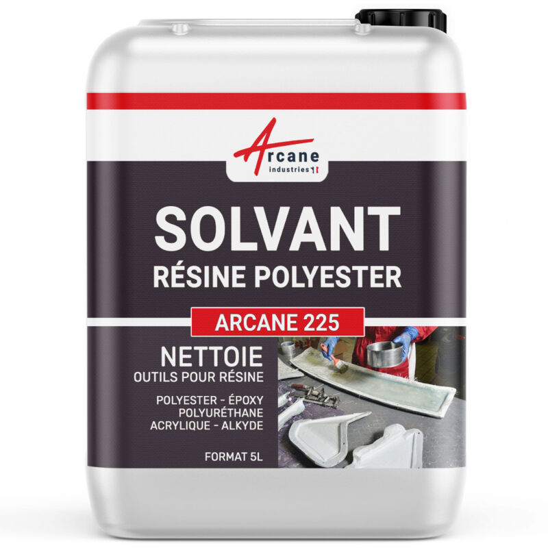 Nettoyant résine polyester synthétique naturelle Gel coat Substitut acétone  Collage élastomère SOLVANT RÉSINE POLYESTER - 5 L - ARCANE INDUSTRIES
