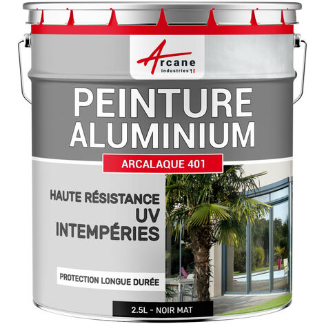 Arcane Industries – Peinture aluminium 2.5 L noir mat RAL 9005 – Protection anti-corrosion pour fenêtres, vérandas et portails – Application facile en 2 couches