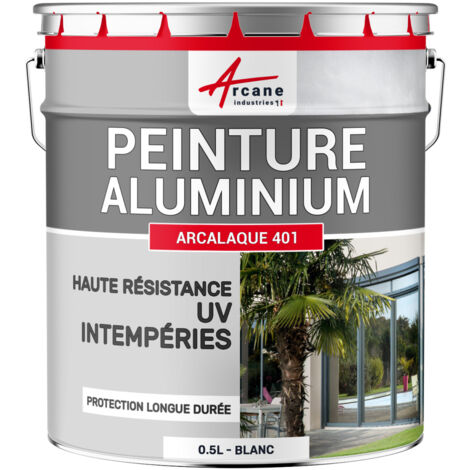 Arcane Industries – Peinture aluminium 0.5 L Blanc RAL 9003 – Protection anti-corrosion – Application facile sur fenêtres et portails – Aspect satiné semi-brillant