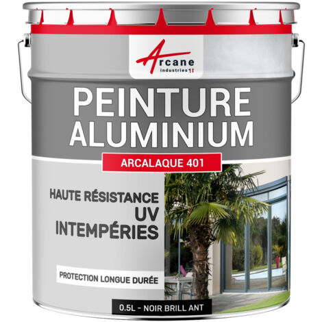 Peinture aluminium pour fenêtre, veranda et portail - 0.5 L Noir Brillant - RAL 9005 - ARCANE INDUSTRIES