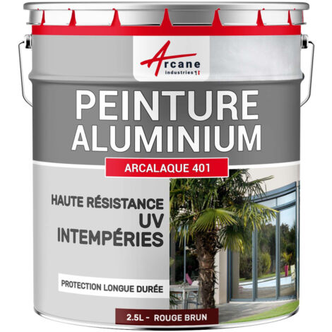 Arcane Industries – Peinture aluminium 2.5 L Rouge Brun RAL 3011 – Finition satinée semi-brillante – Protection antirouille pour fenêtres et portails